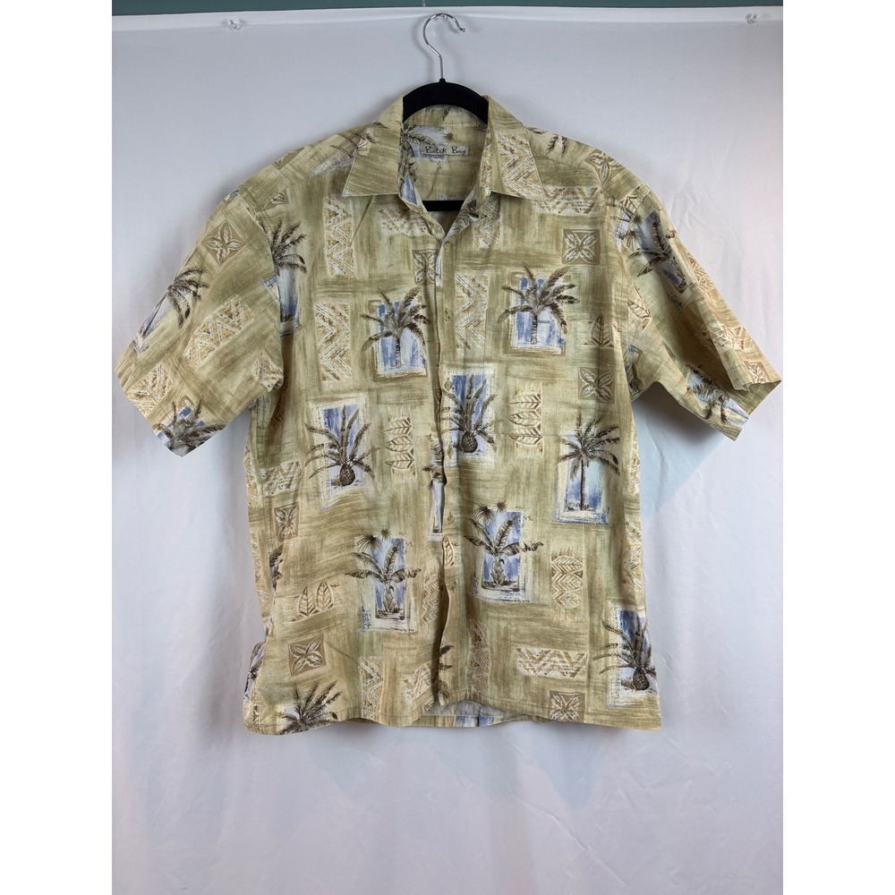 Batik Bay Mens Short Sleeve Palm Tree Tropical Hawaiian Button‎ Down Shirt Tan L